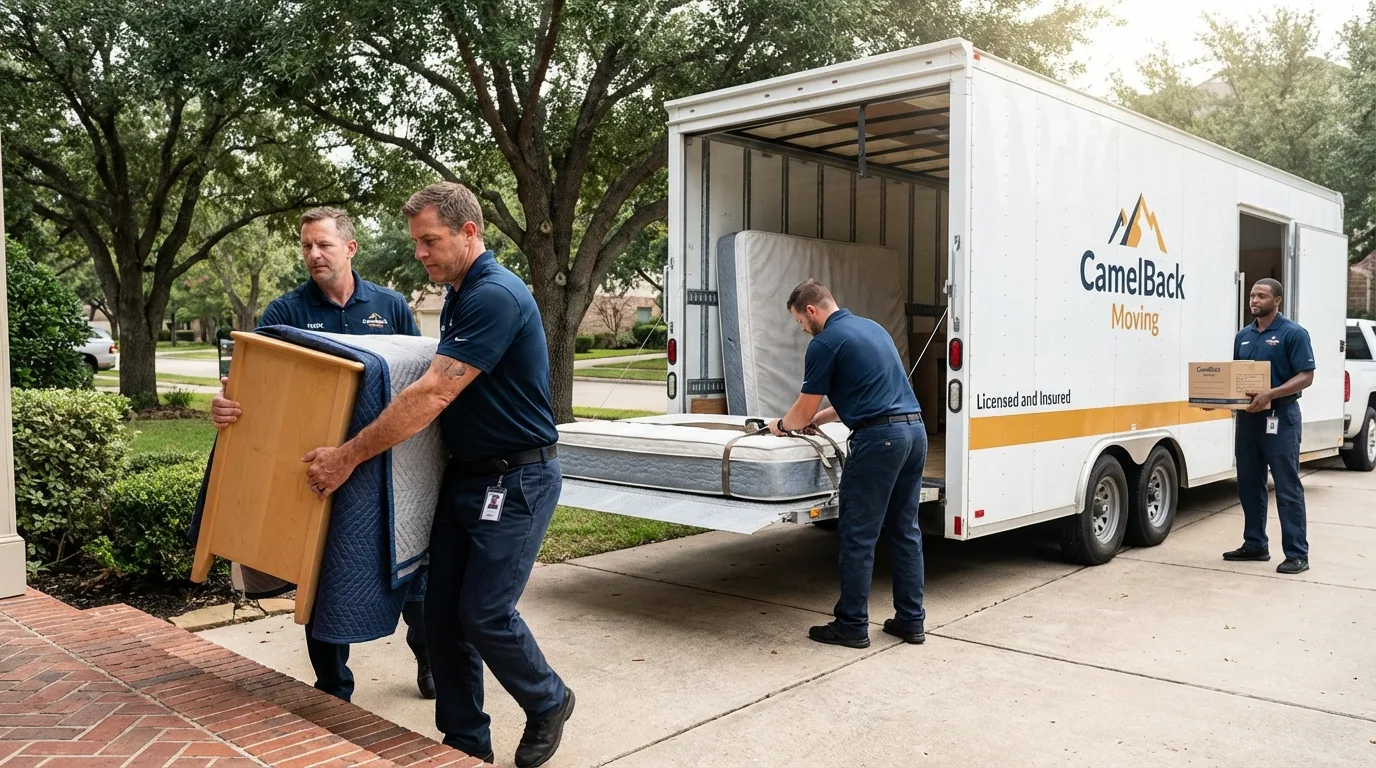 Crew loading residential truck for cross-state move from Bridgeport, OH