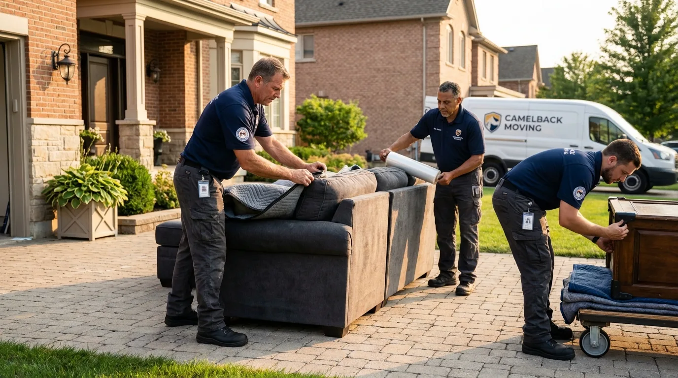 Large estate moving crew wrapping furniture in Bridgeport, OH