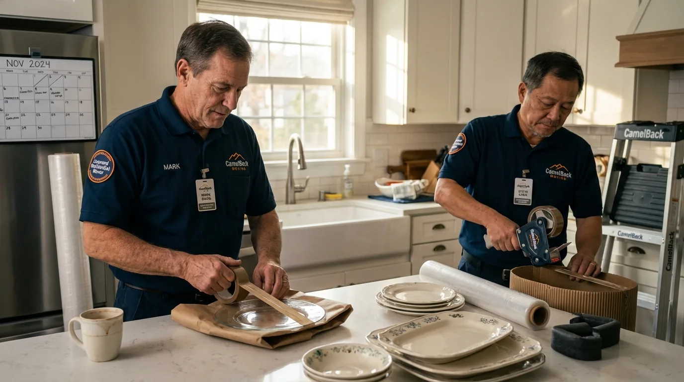 Professional crew packing kitchen dishware in Bridgeport, OH